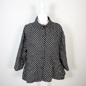 Lisa Bayne Size Large Womens Artsy Polka Dot Crinkle Button Down Jacket Black
